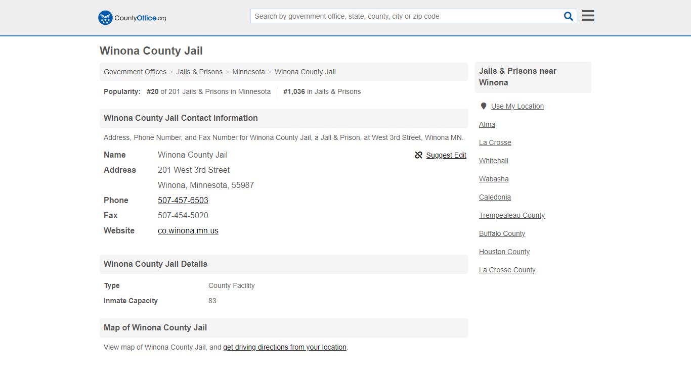 Winona County Jail - Winona, MN (Address, Phone, and Fax)